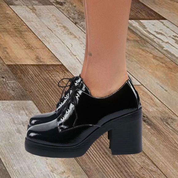 Dirty Laundry Platform Black Patent Gatsby Derby Oxfords Dark Academia - Picture 15 of 17